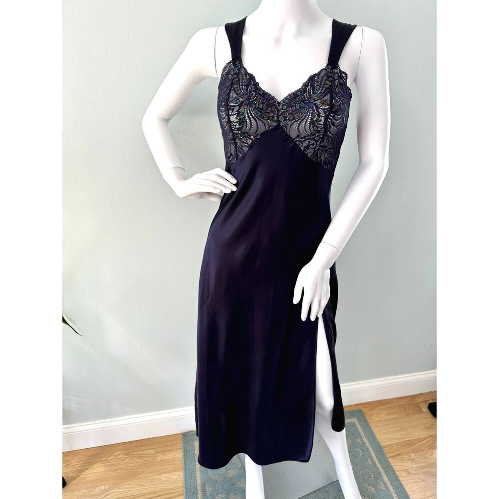 Vintage Victoria's Secret Gold Label Dark Purple Satin Slip Dress Gown size P